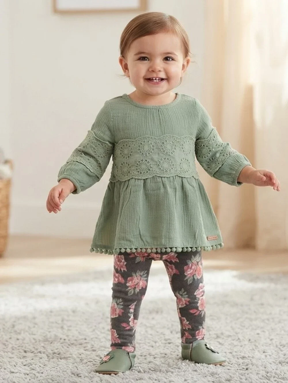 12M Tahari Baby Green and Floral Matching Set